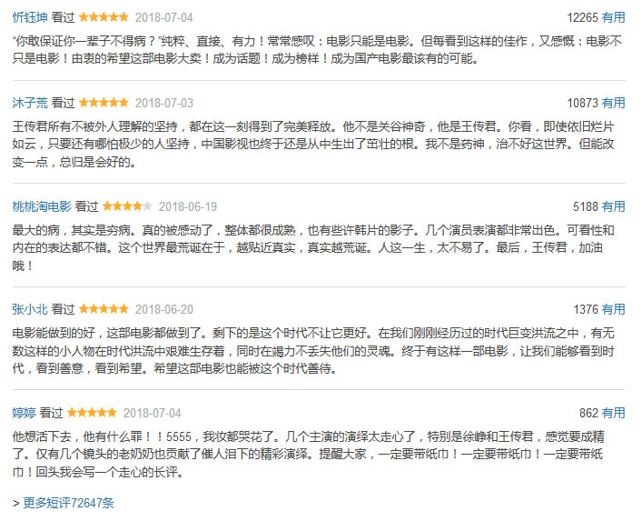 我不是藥神，豆瓣上清一色的好評